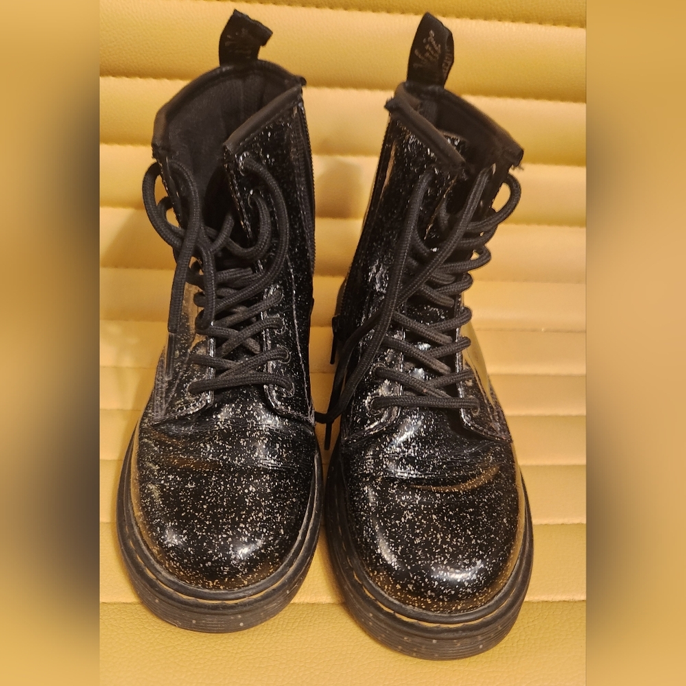 Kids Dr. Martens Black Silver Glitter Boots Size 3
